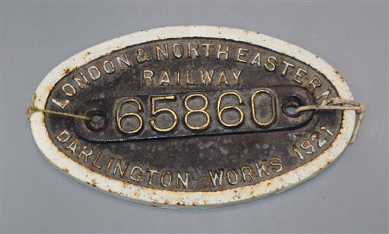 An LNER boiler plaque 1921, No. 65860